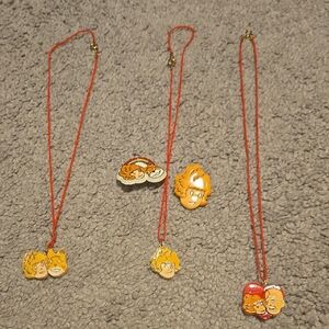 Vintage ANNIE Cartoon Character Necklace and Pin Set